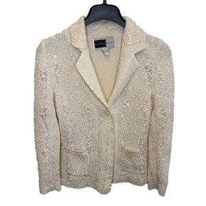 Rhonda Stark Textured Jacket Blazer Womens Size Small Button Career Cream